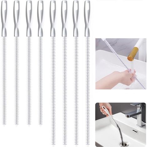 Set Mit 8 Flexiblen Abflussreinigungsbürsten – 45 Cm Und 60 Cm – Weiß – Abflussreinigungsbürsten Für Waschbecken Und Badezimmer – Edelstahl Und Nylon