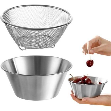 Edelstahl-sieb Mit Rührschüssel – 14 Cm – Silber – Feinmaschiges Sieb – Für Reis, Obst Und Gemüse