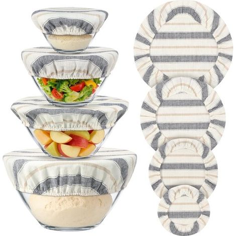 4er-set Wiederverwendbare Schüsselabdeckungen – Größen 15,5 Bis 30 Cm – Baumwoll-leinen-mischgewebe – Geschirrabdeckungen