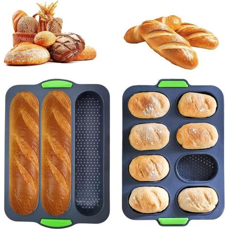 Silikon-baguette- Und Brötchenform (2er-set) – 34,5 X 23,8 Cm – Schwarz – Perforiert Für Eine Knusprige Kruste – Antihaftbeschichtung