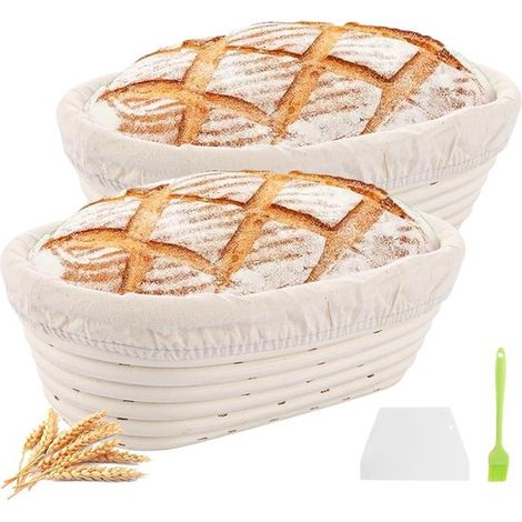Gärkorb – 2 Stück – 25 X 15 X 8,5 Cm – Mit Teigschaber Und Silikonölpinsel – Brotkorb – Banneton