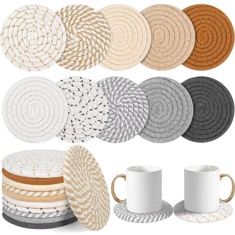 Untersetzer Mit Halter – 10er-set – 11 Cm – Geflochtene Untersetzer Im Bohème-stil – Handgefertigte Untersetzer Für Gläser Und Tassen