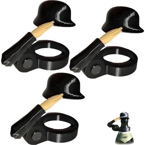 Set Mit 3 Witzigen Flaschenverschlüssen In Form Von Soldaten, Die Bier Salutieren – Schwarz