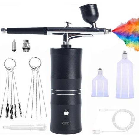 Kabelloses Airbrush-set Mit Kompressor – Inklusive 2 Tanks Und Einer 0,3-mm-/0,5-mm-düse