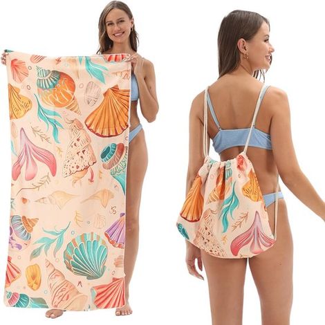 Mikrofaser-strandtuch Mit Integrierter Tragetasche – 80 X 160 Cm – Bedrucktes, Faltbares Strandtuch