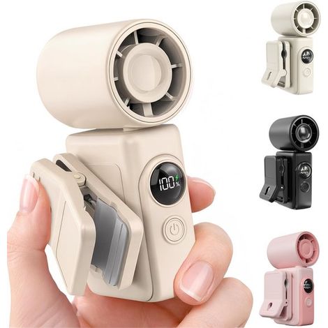 2-in-1-tragbarer Ventilator Mit Clip – 9 Cm – Beige – Turbomodus 13.500 U/min – Taschenventilator