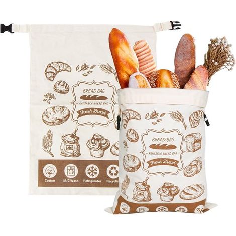 Brotbeutel – 2er-set – 41,5 X 30 Cm – Creme – Wiederverwendbar – Hält Brot Frisch
