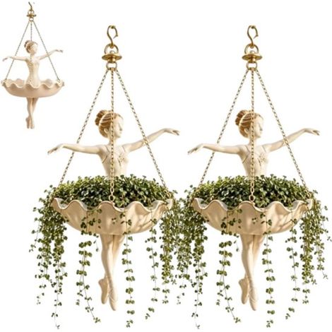 Set Mit 2 Hängeampeln – 10 X 10 X 17 Cm – Elegante Hängefigur Einer Ballerina – Hängeampel