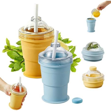2-in-1 Faltbarer Hockeybecher – 2-teilig – 325 Ml – Eiswürfelform – Faltbarer Kaffeebecher