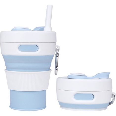 Faltbarer Kaffeebecher Mit Strohhalm – 450 Ml – Blau – Reisebecher – Becher Für Unterwegs