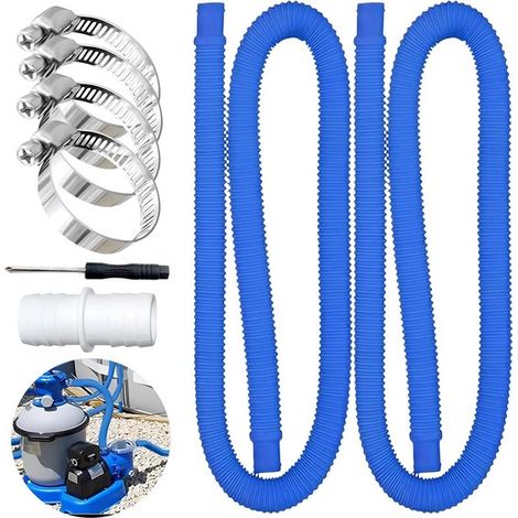 Schwimmbadschlauch-set – 2-teilig – 32 Mm – Ersatzschläuche Für Schwimmbäder – Inklusive 4 Schlauchschellen Und Einem Anschlussstück