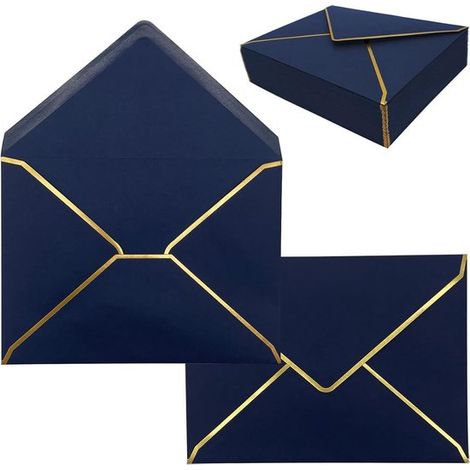 30 Umschläge Mit Goldrand – 13,5 X 18,5 Cm – Blau – Einladungskarten