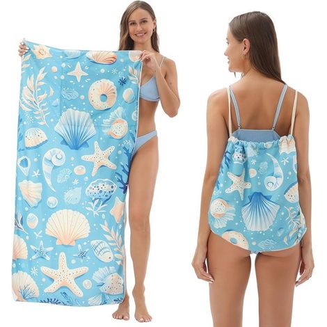 Mikrofaser-strandtuch Mit Integrierter Tragetasche – 80 X 160 Cm – Faltbares Strandtuch Mit Aufgedruckten Mustern