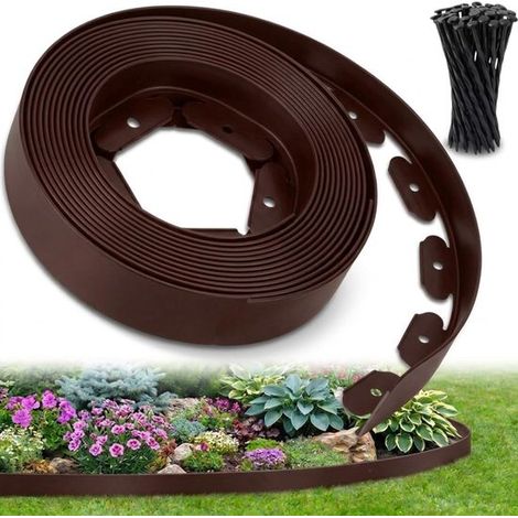 10 M Flexible Garteneinfassung Mit Verankerungen – 5 Cm X 10 M – Braun – Diy-einfassung Auf Der Rolle – Raseneinfassung