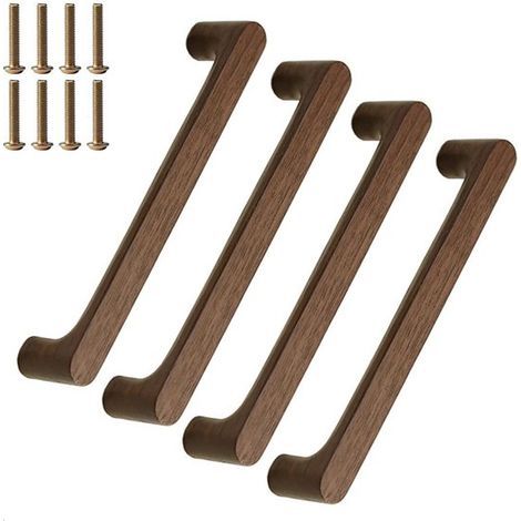 4er-set Türgriffe – 128 Mm Bohrabstand – Braune Holzfarbe – Möbelgriff – Schrauben Inklusive