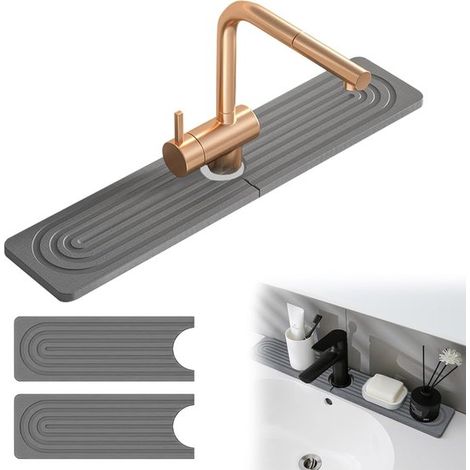 Kieselgur-wasserhahnmatte – 40 X 10 Cm – Extrem Saugfähiger Spritzschutz Für Den Wasserhahn – Schnelltrocknender Spülbecken-organizer