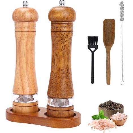 Salz- Und Pfeffermühlen-set Aus Holz – Verstellbares Sieb – 20 Cm – Gelbbraun
