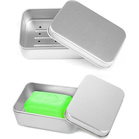 Set Mit 2 Reise-seifenboxen – Quadratische Box (10 Cm X 7 Cm X 3 Cm) – Aluminium-seifenbox Für Hostels