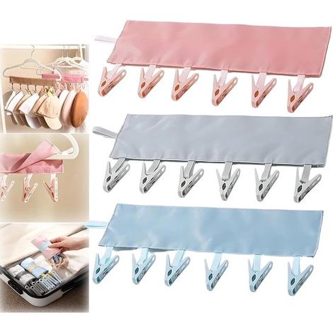 3-teiliger Wäscheständer Mit 6 Klammern – 34 X 16 Cm – Sockentrockner – Faltbare Kleiderbügel Mit Klammern