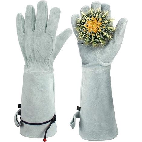 Gartenhandschuhe – 42 Cm Extra Lang – Größe L (11,5 Cm) – Dornenresistentes Rindsleder – Arbeitshandschuhe Zum Beschneiden Und Gärtnern