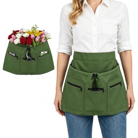 Gartenschürze – Grün – Pflückschürze Mit Taschen – Verstellbar