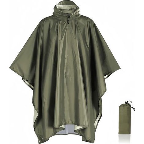 Regencape Mit Aufbewahrungstasche – Grün – 3-in-1 Multifunktionaler Regencape Mit Kapuze – Fahrradponcho