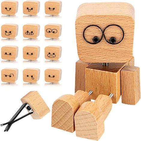 Dekorativer Holzroboter Fürs Auto – Lüftungsgitter-dekor – 12 Magnetische Gesichter