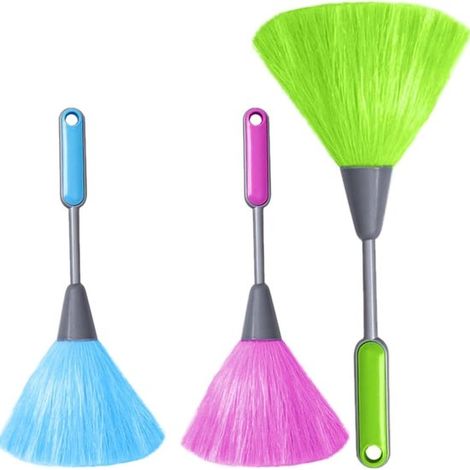 Set Aus 3 Waschbaren Und Wiederverwendbaren Staubtüchern, Staubwedel Aus Kunststoff Mit Ergonomischem Griff Für Zuhause Und Büro, Zur Reinigung Verschiedener Oberflächen (blau, Grün, Rosa)