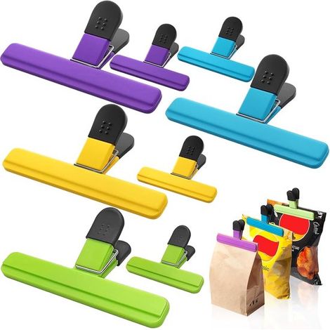 Set Mit 8 Aufbewahrungsclips Für Lebensmittel – 4 Große Und 4 Kleine – Abmessungen: 15,5 X 8,5 Cm Und 7,8 X 6,5 Cm