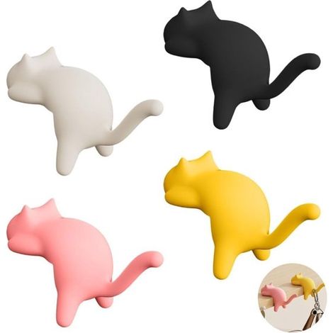 Tischhaken In Katzenform – 4er-set In Verschiedenen Farben – 9 Cm – Taschenhaken – Kein Bohren Erforderlich