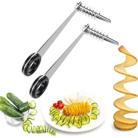 Spiralschneider Aus Edelstahl – 2-teilig – Tornado-kartoffelschneider-set – Dekorativer Gemüseschneider