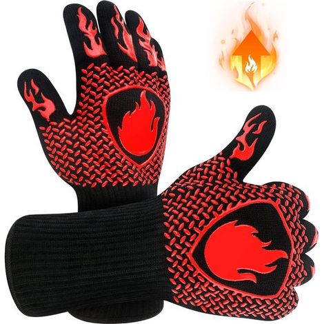 Grillhandschuhe – Länge: 34,5 Cm – 15 Cm Verlängerte Ärmel – Schwarz/rot – Hitzebeständig Bis 800 °c – Küchenhandschuhe