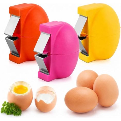 Eieröffner – 3er-set – Klingen Aus Edelstahl – Orange, Rosa Und Gelb – Manueller Eierknacker – Hinterlässt Keine Schalenreste