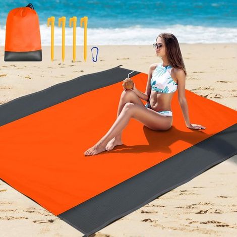 Stranddecke – 200 X 210 Cm – Orange Und Grau – Sandabweisende Stranddecke – Faltbare Campingdecke