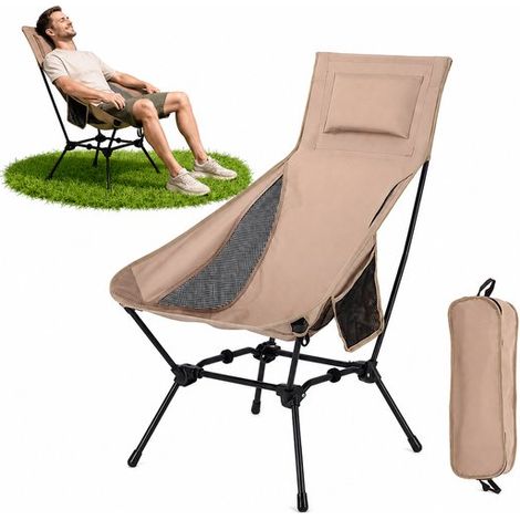 Verstellbarer Campingstuhl – 2-fach Höhenverstellbar (90 Cm Und 75 Cm) – 58 X 74 X 90 Cm – Maximale Belastung: 120 Kg – Khaki