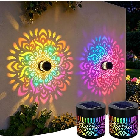 Set Mit 2 Solar-wandleuchten Für Den Außenbereich Mit Mandala-projektion – 7 Farbverläufe – Mandala-solarleuchten – Gartenbeleuchtung