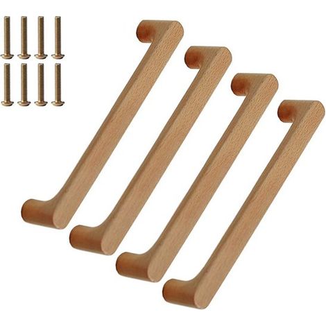 4er-set Türgriffe – 128 Mm Bohrabstand – Helle Holzfarbe – Möbelgriff – Schrauben Inklusive