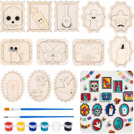 12 Diy-holzbilderrahmen Mit Totenköpfen Für Halloween – 10 X 8 Cm – Wanddekoration – Für Kinder Und Erwachsene