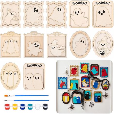 12 Halloween-geisterbilderrahmen Zum Selbermachen – 10 X 8 Cm – Holzbilderrahmen – Halloween-wanddekoration – Für Kinder Und Erwachsene