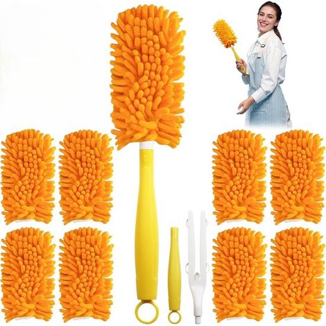 Set Mit 9 Chenille-mikrofaser-staubtüchern – Orange – 8 Waschbare Nachfüllblätter – Kompatibel Mit Swiffer