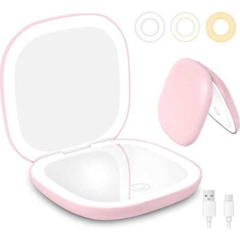 Kosmetikspiegel Mit Led-beleuchtung, 10-facher Vergrößerung, Einstellbarer Helligkeit, 3 Lichtfarben, Wiederaufladbar, Doppelseitig, Ideal Für Den Heimgebrauch
