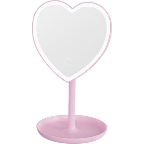 Herzförmiger Led-schminkspiegel, Berührungsempfindlich Und Mit Ablagefach, Batterie- Und Usb-betrieben (nicht Wiederaufladbar), Für Schminktisch, Schlafzimmer Und Badezimmer, Rosa.