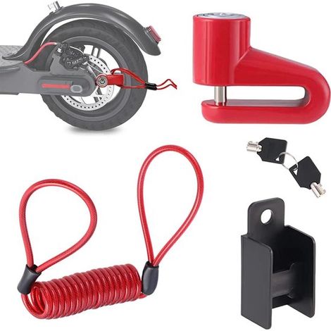 Scheibenbremsschloss Mit Einziehbarem Kabel – Rot – Scheibenbremsschloss – Motorradschloss