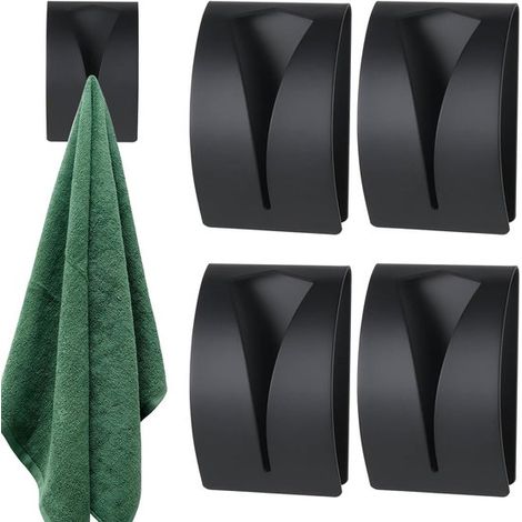 Set Mit 4 Selbstklebenden Handtuchhaken – Schwarz – Handtuchclips – Handtuchhalter