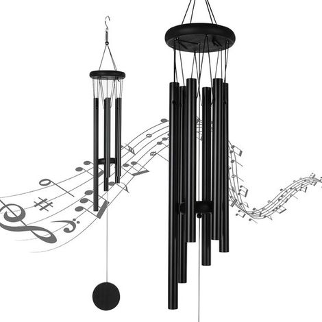 Windspiel – 70 Cm Lang – Schwarz – Gestimmte Klangröhren – Windsensor