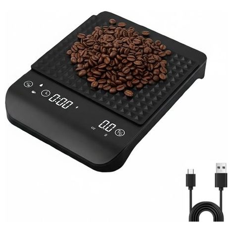 Wiederaufladbare Digitale Küchenwaage – Genauigkeit 0,1 G Bis 3 Kg – Schwarz – Kaffeewaage – Präzisionswaage