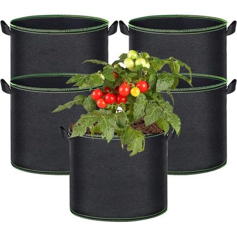 Set Mit 5 Pflanzsäcken – 20-liter-pflanzsäcke Mit Griff Für Blumen, Obst, Gemüse Und Pflanzen