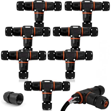 Wasserdichte Kabelverbinder – 8er-pack – Schwarz – T-stecker – Schutzart Ip68
