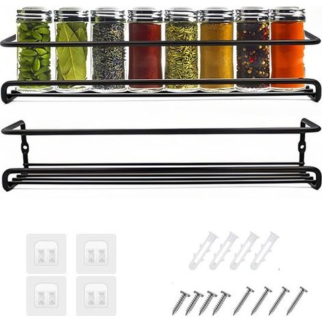 Wandmontierter Gewürzorganizer (2er-set) – Schwarz – Gewürzregal – Küchenaccessoires
