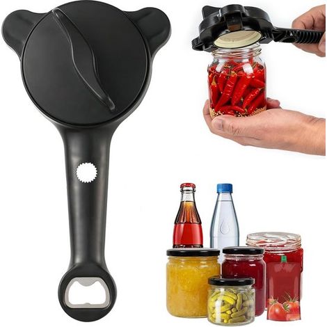 Multifunktionaler Glasöffner – Schwarz – Glasöffner Für Senioren – Ergonomischer Deckelöffner